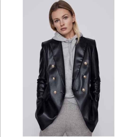 Zara Jackets & Blazers - Zara NWT black faux leather blazer size M